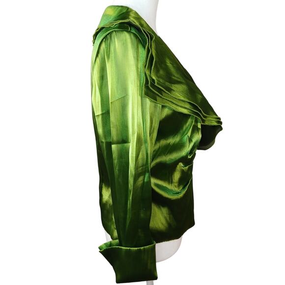 Vintage Y2K Layered Shimmery Green Blouse Early 2000s Formal Glam Xmas Party Top - Picture 7 of 15